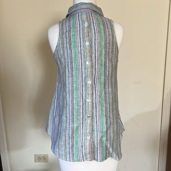 BOHO CHIC Women’s Multi Color Striped Collar Sleeveless Buttondown Front|Back S - Picture 4 of 12